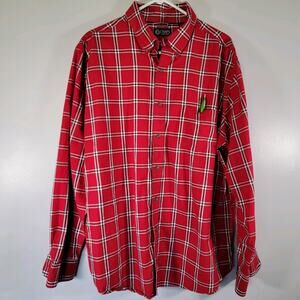 Red Plaid Button Up Shirt Mens XL Academia Business Casual Office Career Chaps